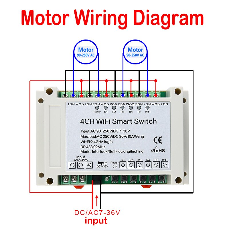 Smart home eWeLinK APP 433Mhz 4Gang Wireless remote control WIFI switch DC12-24V AC90-250V Suitable for multiple occasions