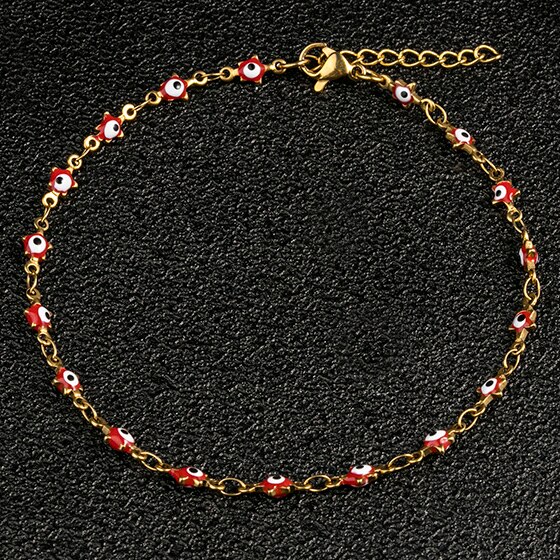 Nova chegada esmalte estrelas pulseiras feminino aço inoxidável colorido encantos tornozeleira pulseiras com extensão: Red Gold / 22cm with Extension