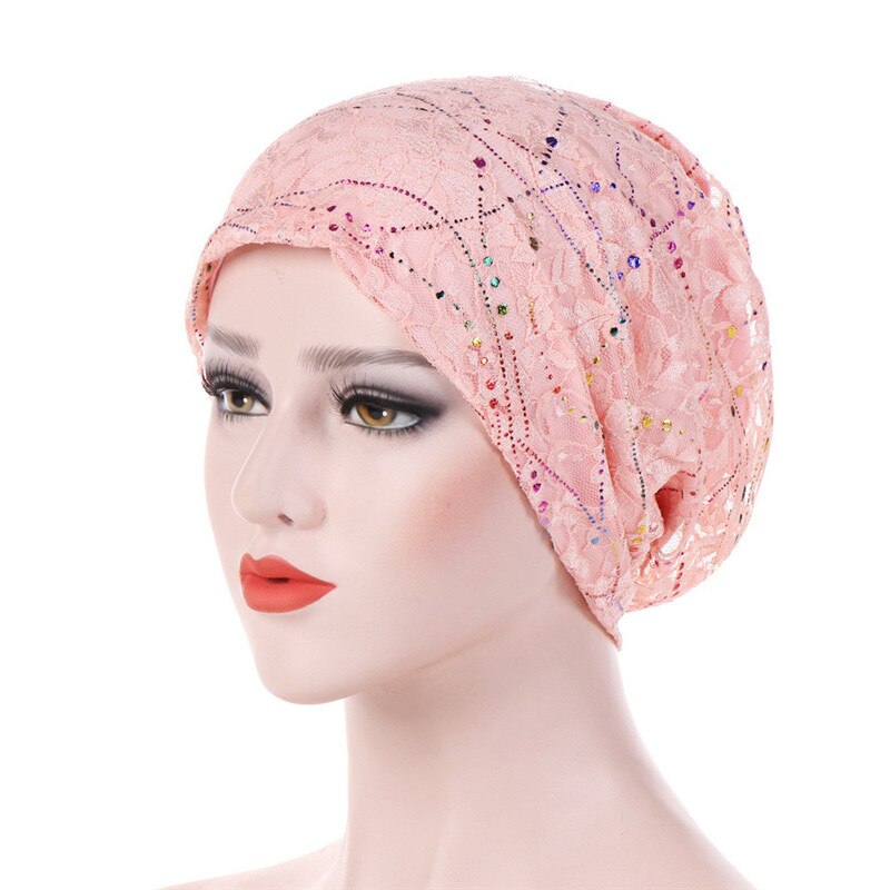 Turbante de encaje fino para mujer, gorros musulmanes de algodón sólido para hijab, turbantes para mujer, turbante árabe para mujer, hijab femenino: 3