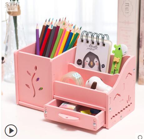 Muiti – stylo à crayons avec fonction de bricolage, porte-crayon à tiroir, support d&#39;étagère Simple, fournitures de papeterie de bureau: Pink grass