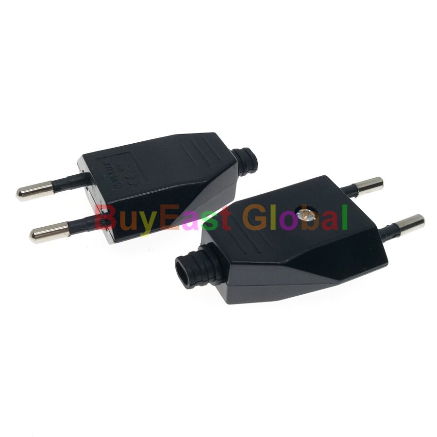 EU Europlug (Type C) DIY Rewireable Main Power Plug AC100~250V 2.5A Black Color