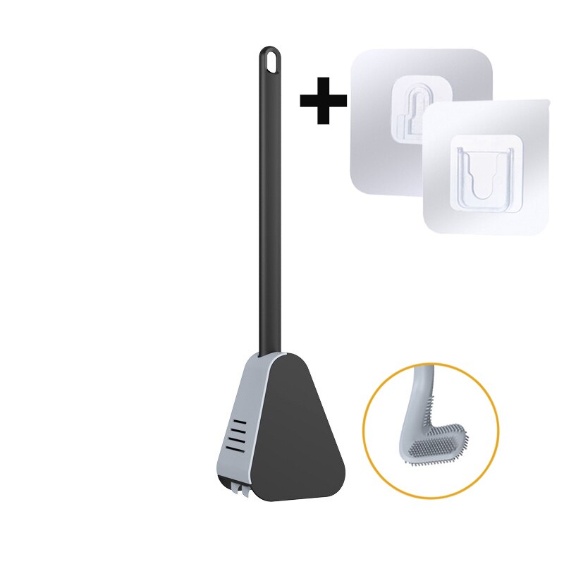 Silicone Toilet Brushes With Holder Set Long Handled Toilet Cleaning Brush Black Modern Hygienic Bathroom Accessories: black