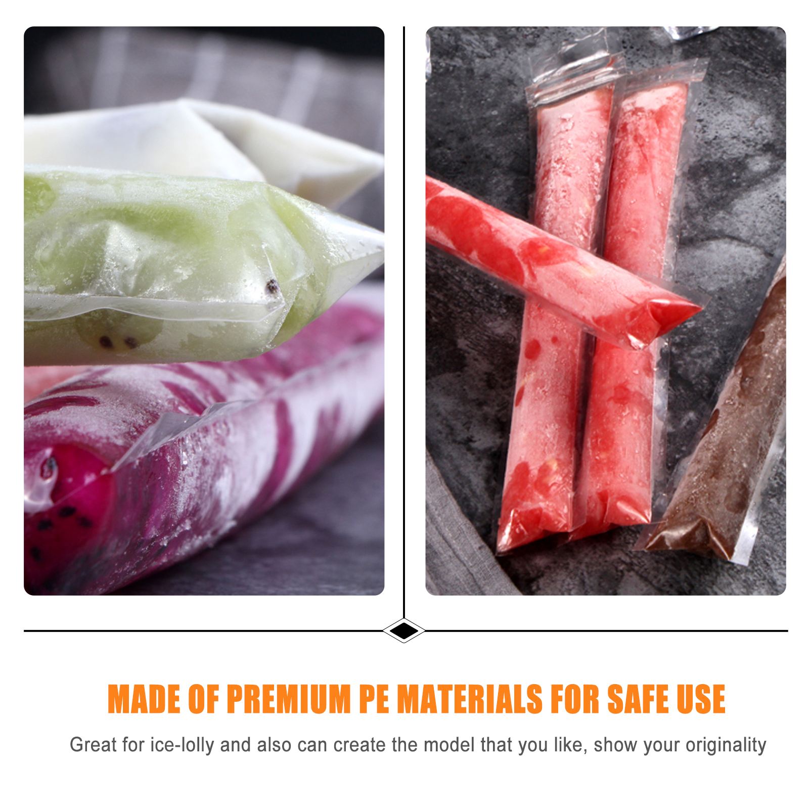 60pcs DIY Ice Lollies Crushed Ice Bag Disposable Transparent Ice Lolly Packing Bags Sealing Bag Ice Cream Making Thicker Bags