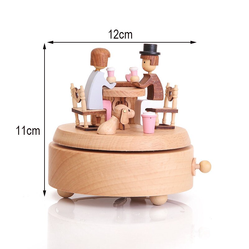 Wooden Rotating Music Box Clockwork Music Handmade Wooden Box Crafts Accessories Retro Home Decoration Valentine's Day