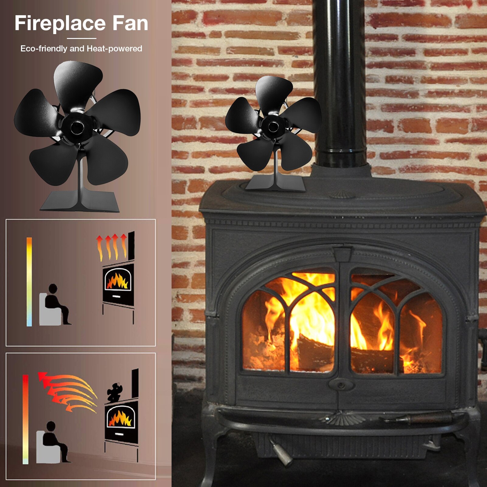 The Fireplace Fan 5 Blade Quiet Safe Heat Powered Stove Fan Eco Wood Stove Fan For Home Warm Winter SF104G