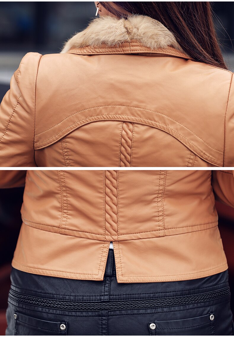 Abrigo de cuero, chaqueta, ropas de invierno para mujer, piel sintética, cuello redondo, cremallera, Chaqueta corta delgada, abrigo, prendas de vestir C91301