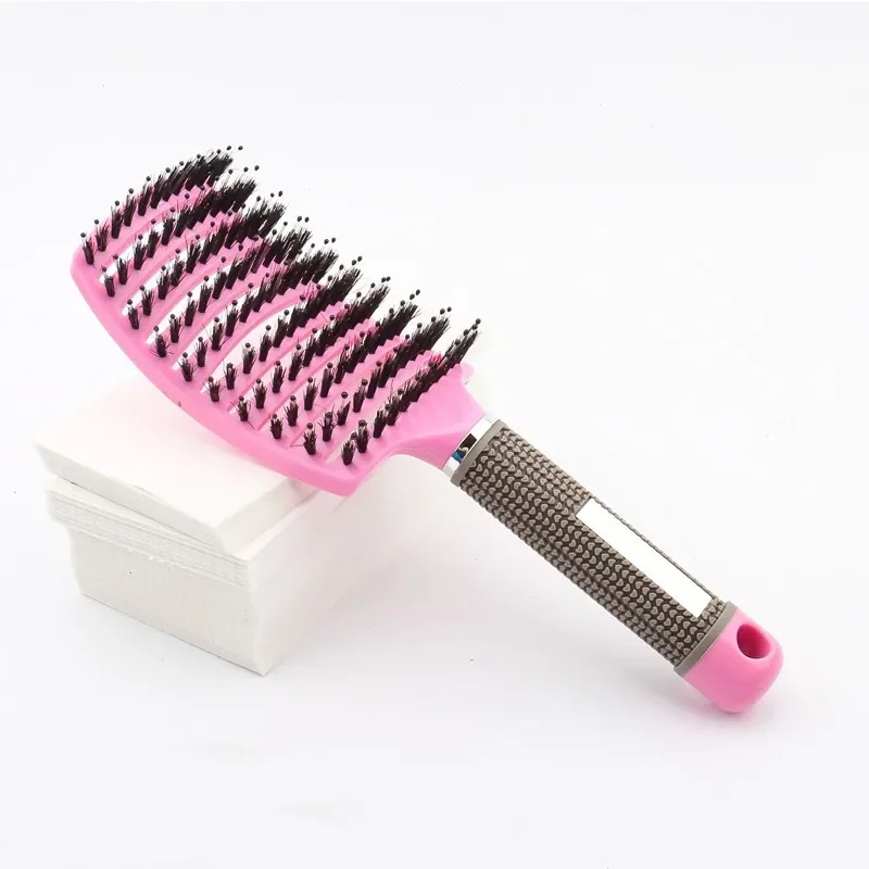 Cepillo para el cabello, cepillo para desenredar, cerdas y nailon, pelo rizado húmedo para mujer, peine para masaje del cuero cabelludo, herramientas de estilismo para salón de peluquería: Rojo