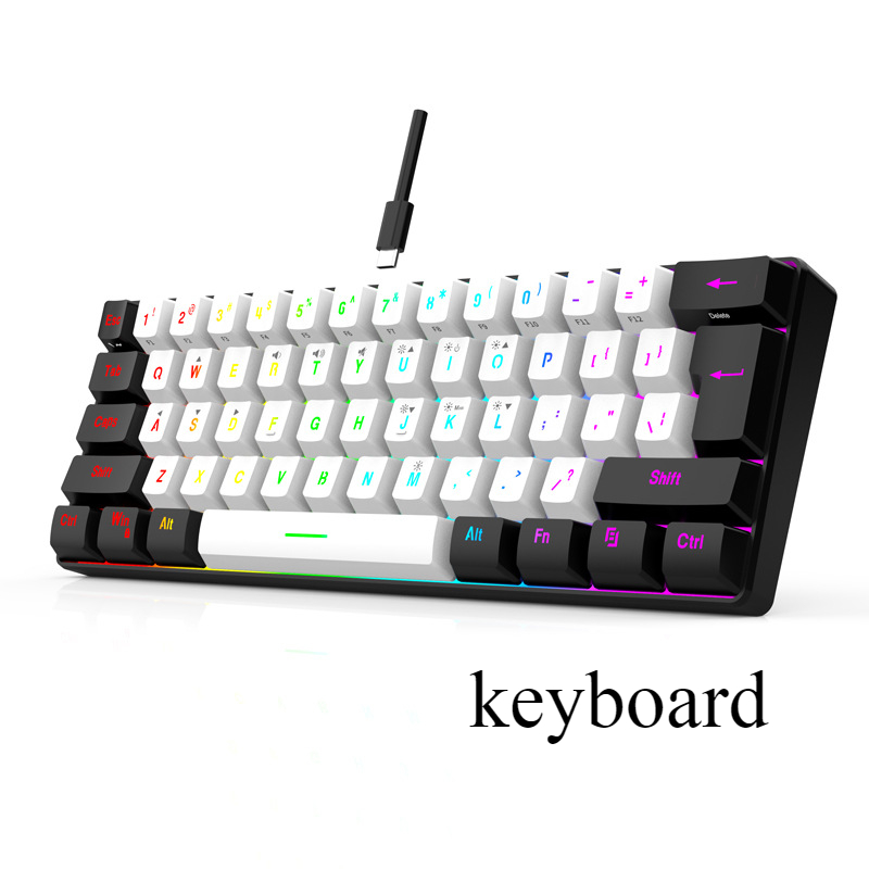 Tastatur- und Maus-Sets 60 % RGB-Gaming mit Tastaturen, Maus-Kombination, PC-Kit, Gamer, Hintergrundbeleuchtung, Mini, 61 Tasten, Computer, kabelgebundenes Set, Tastatur: Black