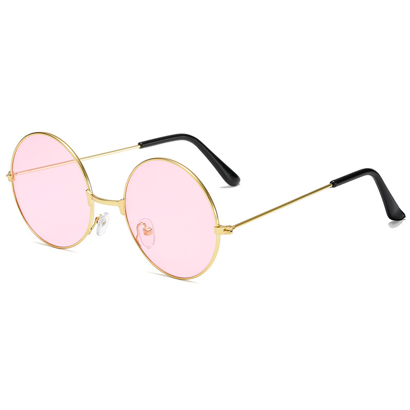 Retro Hippie Round Metal Frame Sunglasses Small Circle Sun Glasses Disco Party Candy Color Lens Eyewear for Women Men