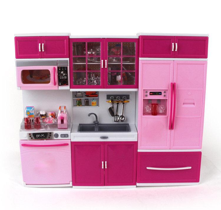 Børn store børn  /27s køkken med lyd og lyse piger foregiver madlavning legetøjssæt pink simulering skab legetøjsmad