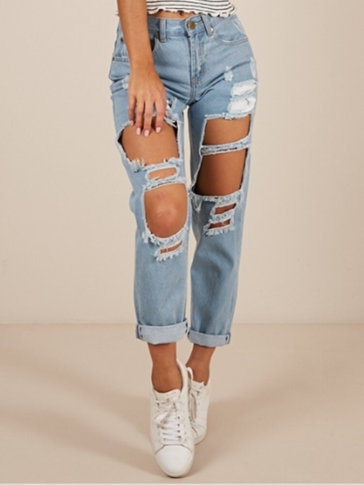 Frühling und Sommer Neue frauen Jeans Persönlichkeit Gewaschen See verlieren Beiläufige Hohe Taille Gerade Damen Neun Punkte Jeans: M