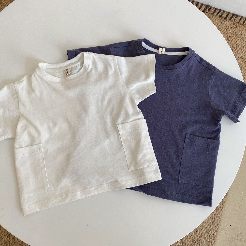 neue Sommer Jungen Und Mädchen Einfarbig freundlicher T-Shirt Herbst Baby Jungen Und Mädchen Kurzarm T-Shirt 2-6T