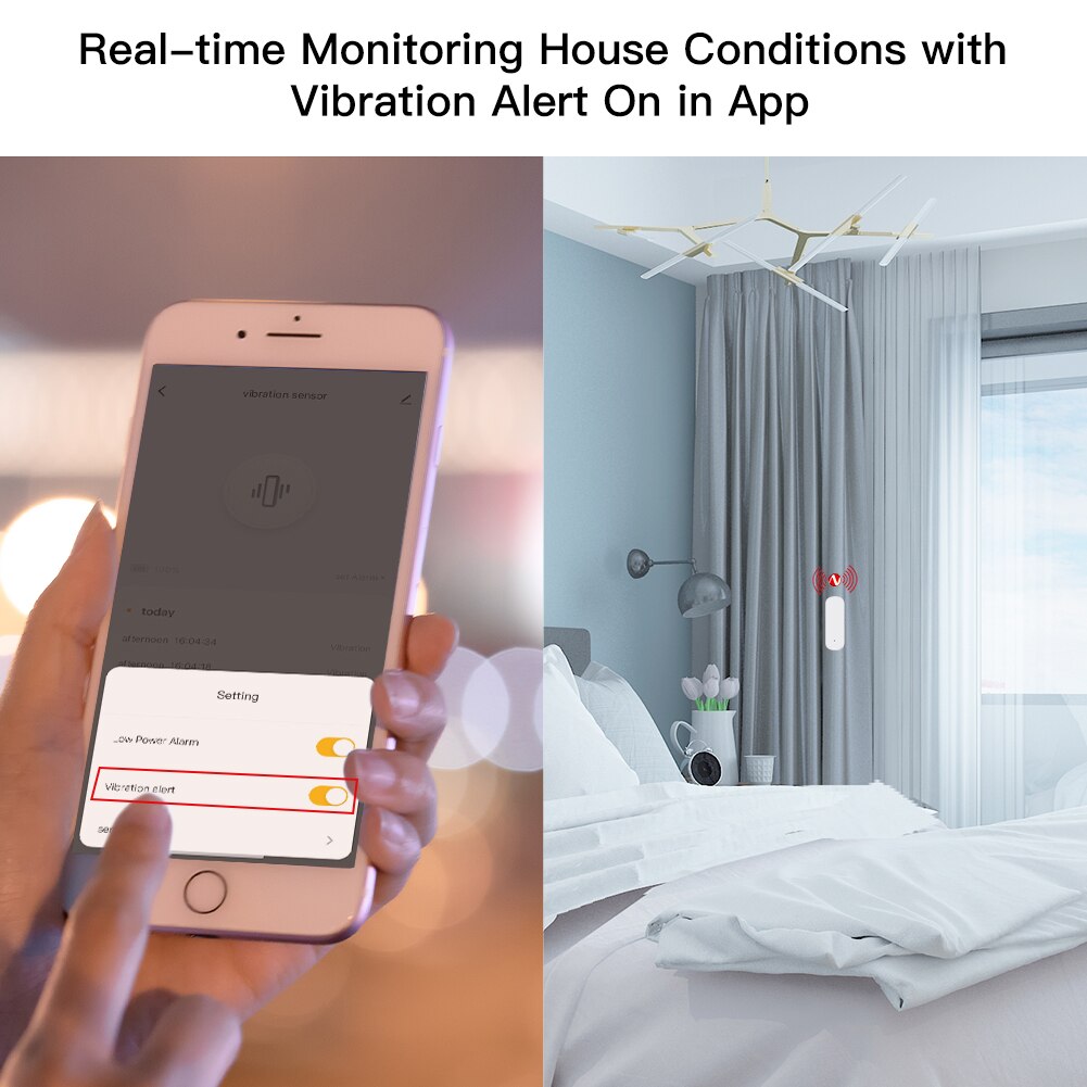 Moes Zigbee Smart Vibration Sensor Detection,Tuya Smart Life APP Notification,Real-Time Motion Shock Alarm,History Record