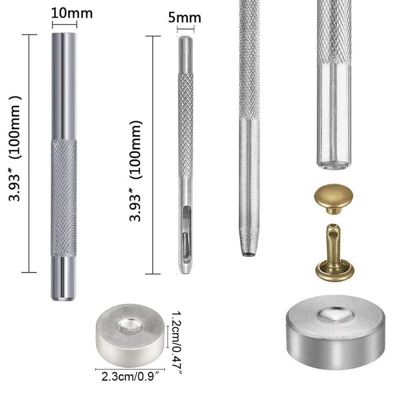 Remaches de cuero con doble sombrero con remaches, tachuelas de Metal Tubular con alicates de perforación, herramientas de fijación de cuero para manualidades DIY, juego de remaches Rep, 480 Uds.