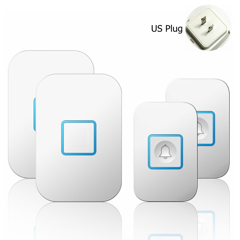 Intelligent Wireless Waterproof Doorbell 2 Button 2 Receiver US EU UK Plug 300M Remote Smart Home Door Bell Battery 60 Chimes: white 2x2 US