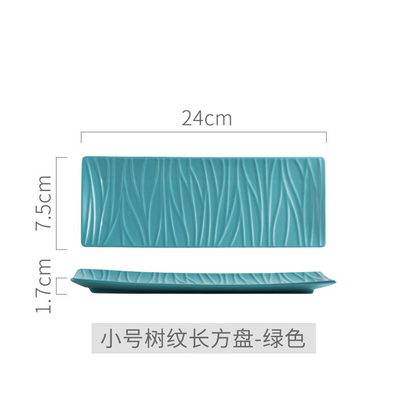 Nordic Ceramic Rectangular Sushi Long Plate Dessert Cake Snack Pastry Western Food Salmon Sashimi Grilled Chicken Wings Plate: Bark small green