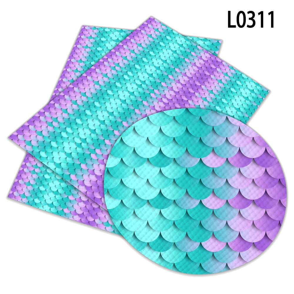 Fish Scales Pattern Printed Faux Artificial Synthetic Leather 30 x 136 cm for Bow Synthetic Leather DIY Decoration Crafts L031: L0311