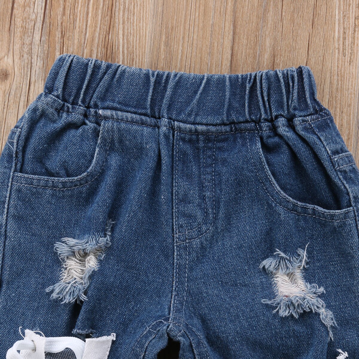 Rac toddler børn baby drenge piger bandage denim blå hul bukser jeans underdele