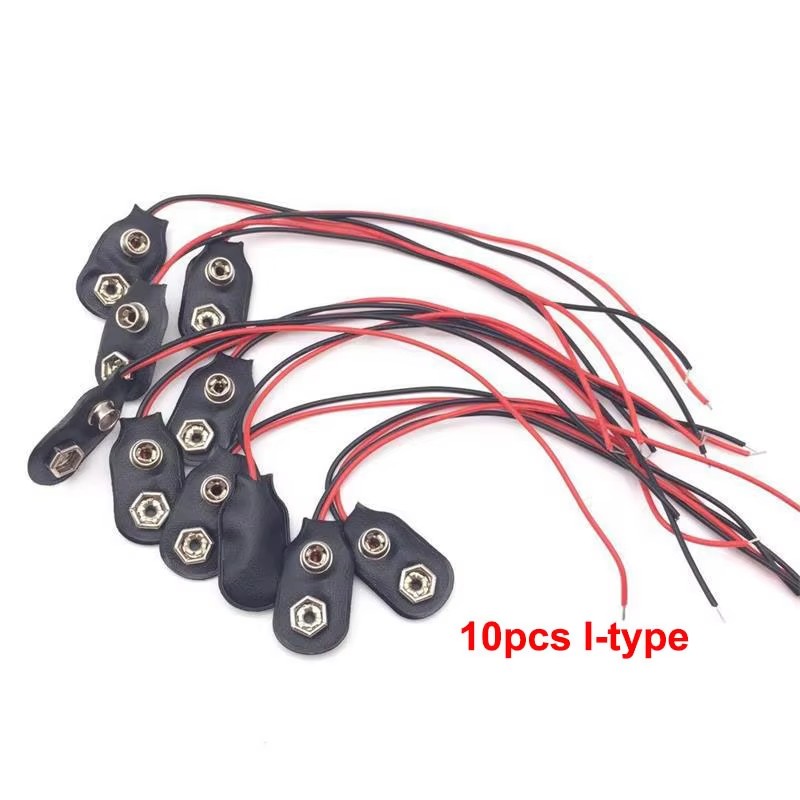 Connecteur de batterie 9V, 10 pièces, Type T, Type I, connecteur à boucle 9 volts, coque en plastique dur, câble d'alimentation de batterie, Clip de prise de cordon: Gris foncé