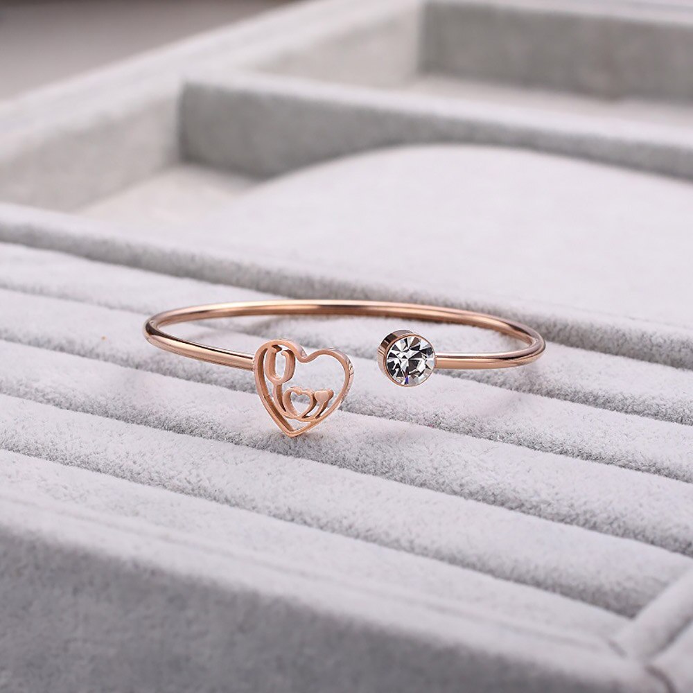 Fine4u b434 mulheres de aço inoxidável bonito amor minúsculo coração aberto manguito pulseira pulseira de batimento cardíaco dainty manguito pulseira