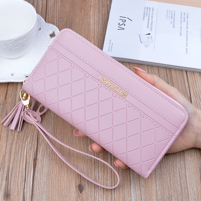 Women Pu Leather Wallets Multifunction Long Zipper Purses Female Coin Card Holders Phone Wallet Girls Portable Clutch: Pink