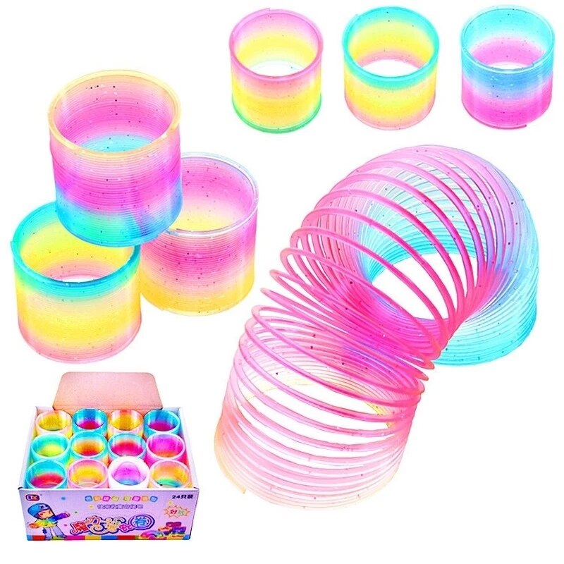 1Pcs Regenboog Cirkel Grappige Magical Speelgoed Vroege Educatief Folding Plastic Spring Coil Big Size Antistress Hand Vaardigheid