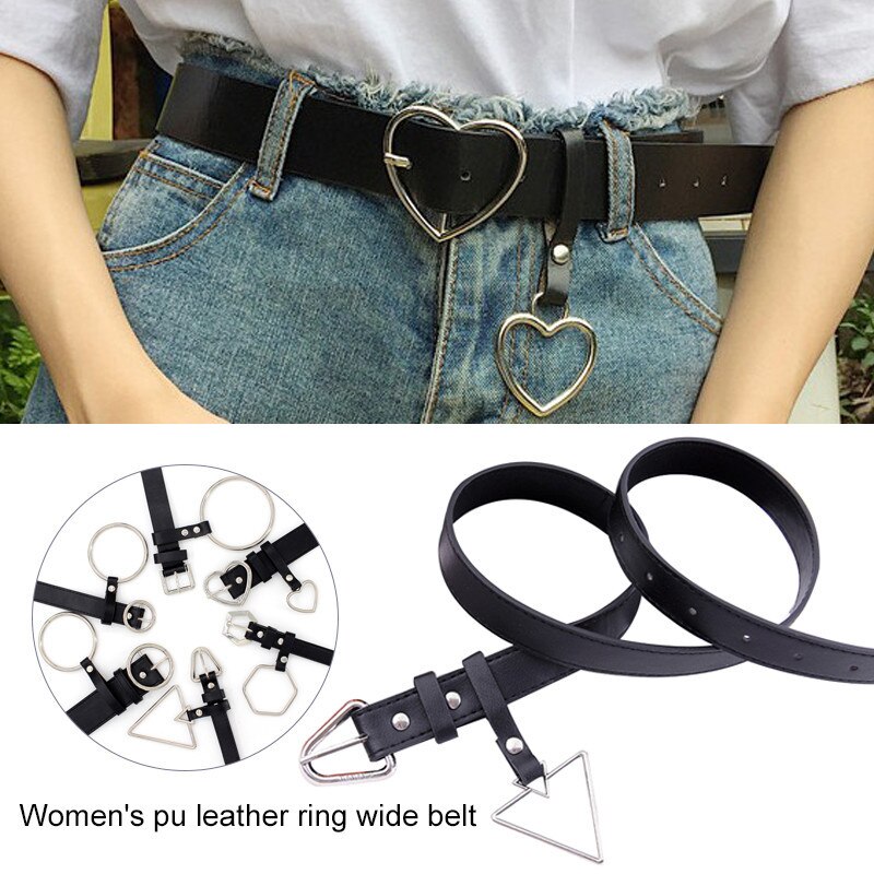 Mode Jeans Jurk Riem Gesp Diamant Driehoek Meisje Riem vrouwen PU Leer Legering Hart Riem Wilde Pin Gesp Met ringen