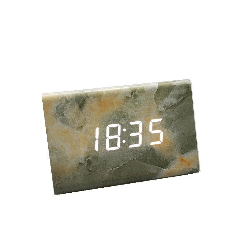Rechteck Marmor aufbringen Digital Holz LED Temperatur Wecker Holz retro glühen Uhr Schreibtisch Tabelle Dekor Schreibtisch Werkzeuge: Q