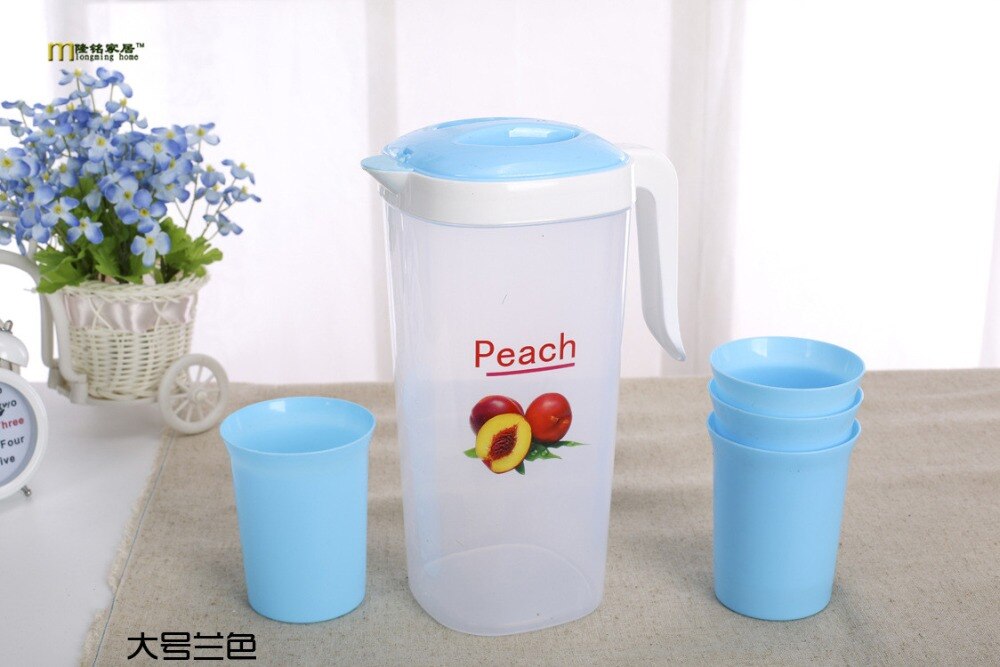 1PC 3 Colors exquisite colorful plastic cold water canisters cool water pot with handle 1pc pot+4pcs cup JH 0722