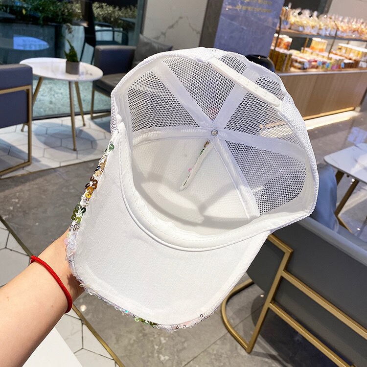 Damen-sonnenhut, sommerliche paillettenkappe, atmungsaktive koreanische Gittergewebe-baseballkappe, Ideal für ausflüge und Einkaufen, sonnenschutz