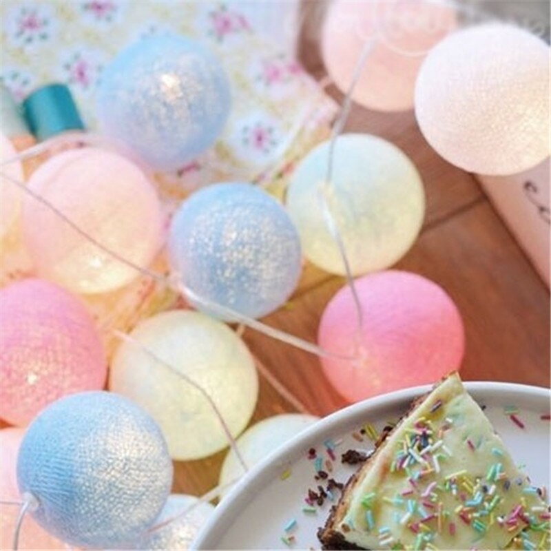 3m 20 kleurrijke katoenen draad ballen met led-lampjes, kerstboomversieringen, bruiloftsfeestdecoratie