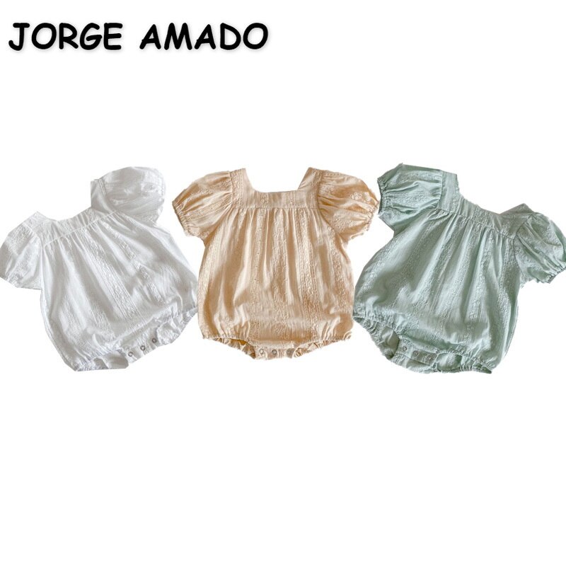 Body de algodón con cuello cuadrado para niña, mono de manga corta blanco, verde, albaricoque, ropa de niño E2045, novedad de verano 2022
