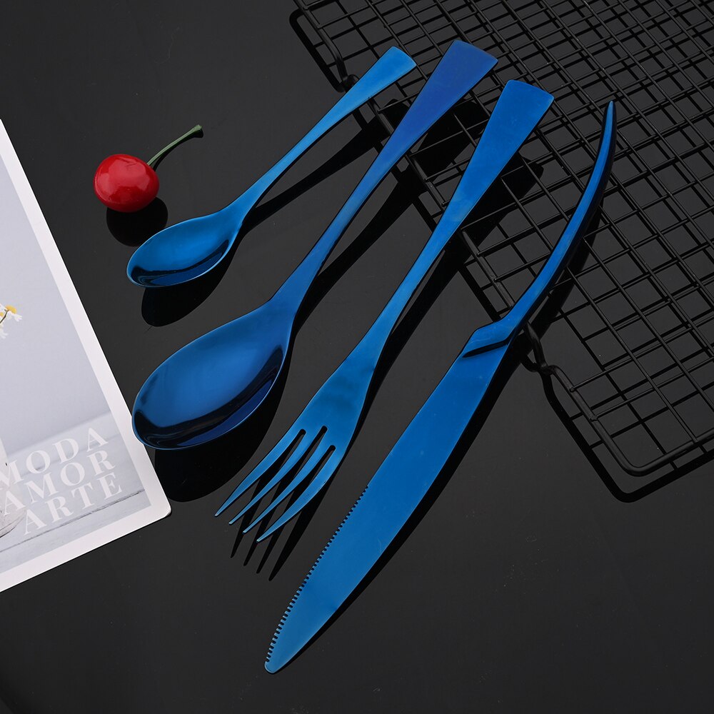 Blue Shiny Cutlery Dinnerware Set 304 Stainless Steel Flatware Steak Knife Dessert Fork Spoon Tableware Wedding Silverware Set