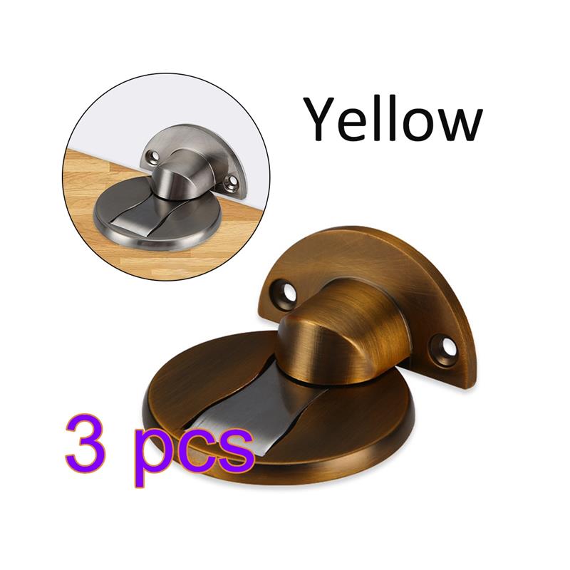 Stainless Steel Magnetic Door stopper Modern magnet Hidden Door Stops Holders Catch Floor Nail-free Doorstop Furniture Hardware: Yellow-3pc