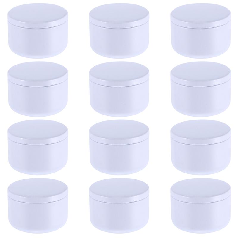 12 pz casa fai da te candela latta rotonda metallo caramelle scatole contenitori di candele candela fai da te tariffa barattoli vuoti con coperchi artigianato d'arte forniture: bianca