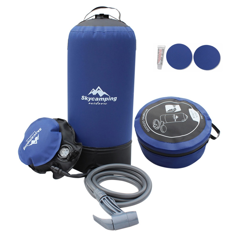 11L PVC draussen Aufblasbare Dusche Druck Wasser Beutel Leichte bat Reise Wasser Lagerung Tragbare Camping Dusche Wasser Tasche: Blau