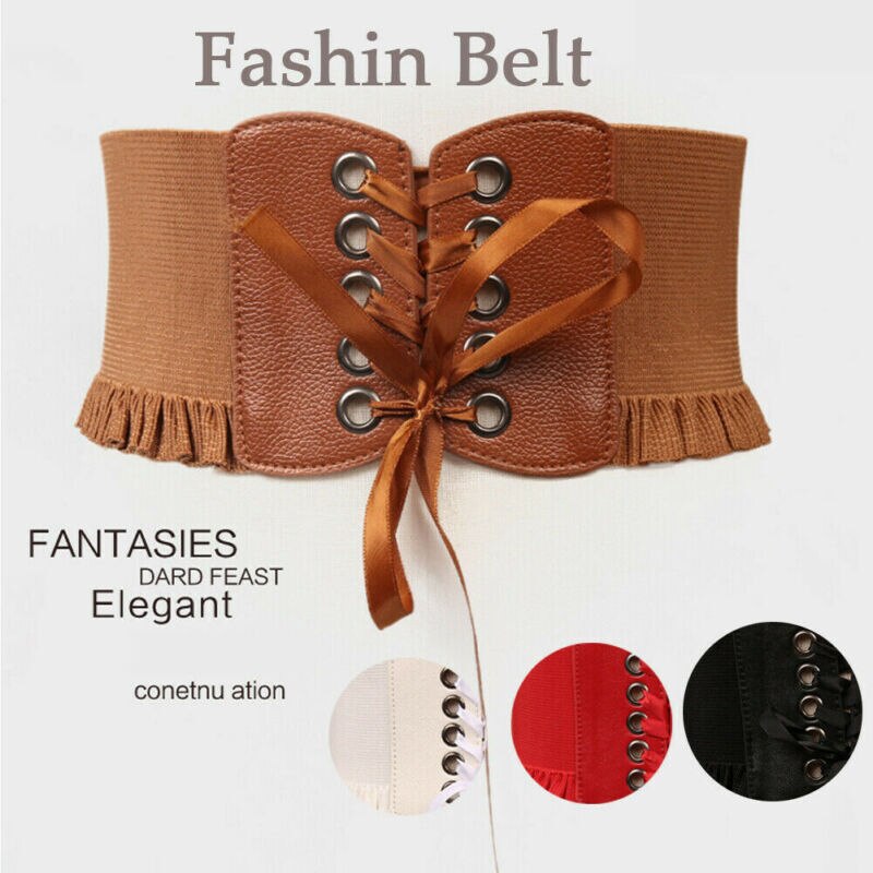 Women Ladies Elastic Stretch Belts Buckle Waist Belt Wide Cinch Corset Waistband