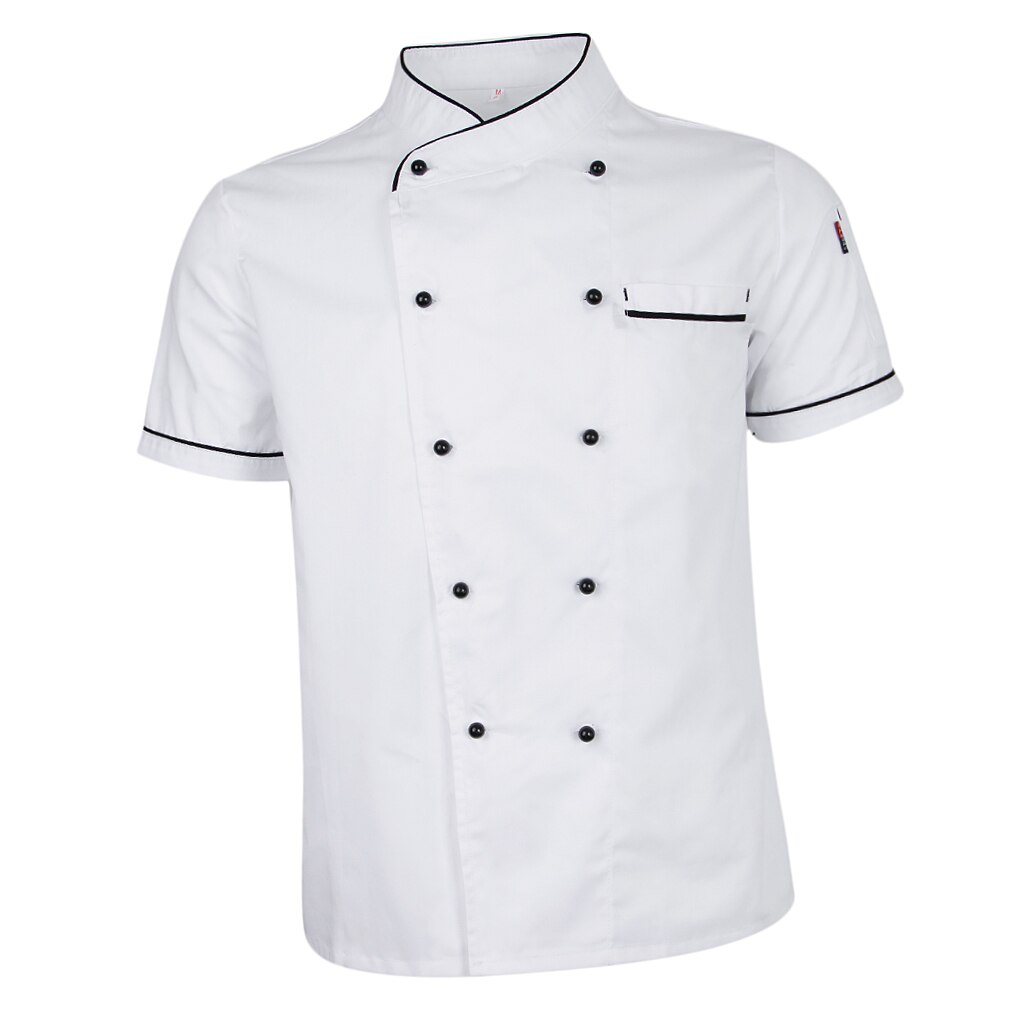 Kvinder mænd slidstærk kokkejakke frakke dobbeltradet hotelkøkken sommer tynd tjener unisex uniform kortærmet kokketøj m  - 2xl: Hvid / Xxl