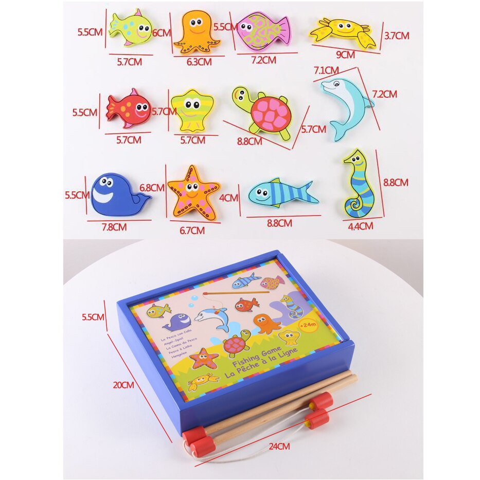 Wooden Fishing Game Baby Wood Toys Fishes Set