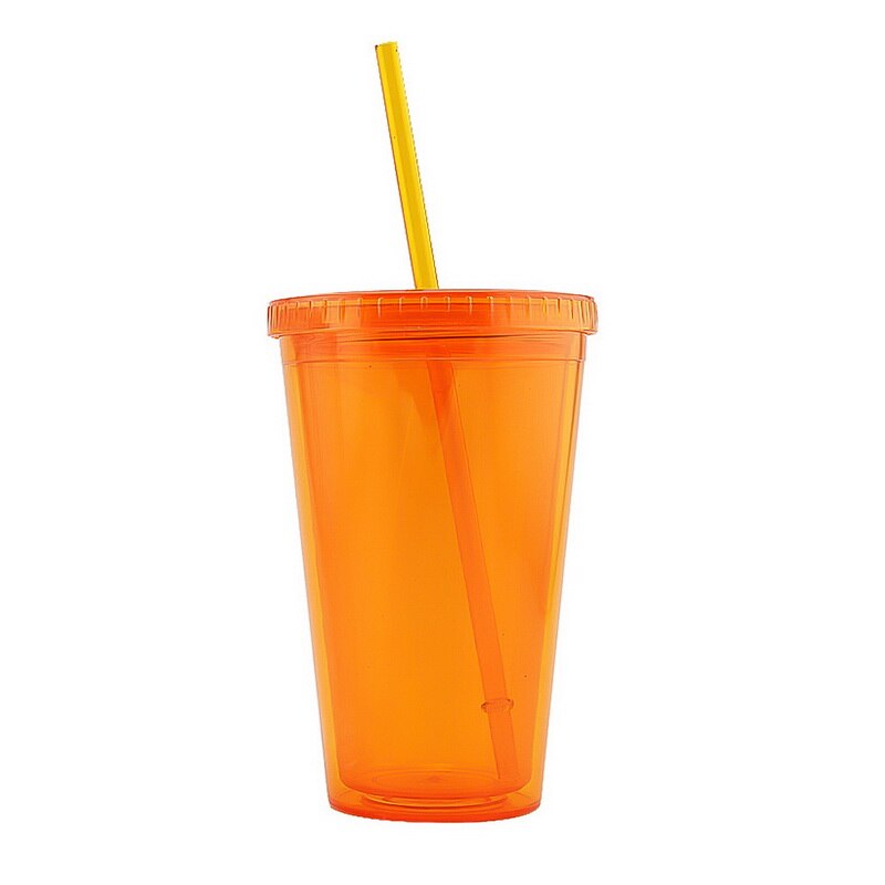 6 Kleur 500Ml Dubbelwandige Ijs Koud Drankje Cup Koffie Sap Thee Cup Herbruikbare Smoothie Plastic Iced Reizen mok Met Stro