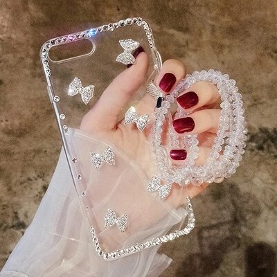 XSMYiss Luxury Bling crystal Diamond Rhinestone Bow Phone Case Cover For iPhone 11 Pro Max XR SE 6S 7 8 PLUS XS Soft Phone Case