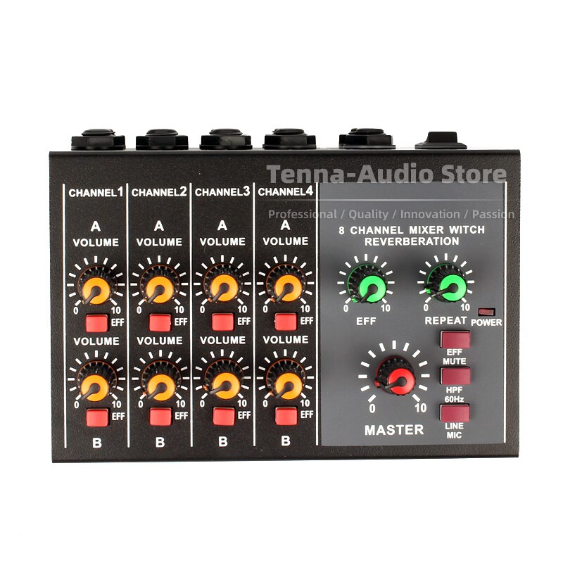 8 Channels Mono 4 Stereo Audio Mixer Sound Desk Microphone 6.3 3.5 mm AUX Line In Hub Combiner Studio Recording Mixing Console