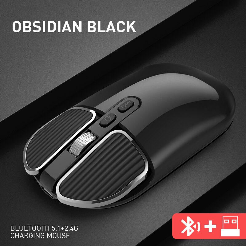 Rechargeable Dual Mode Mouse - Bluetooth 5.1 + 2.4G Wireless - Optical USB - 1600 DPI - Ergonomic for PC Mac iPad Android: Black