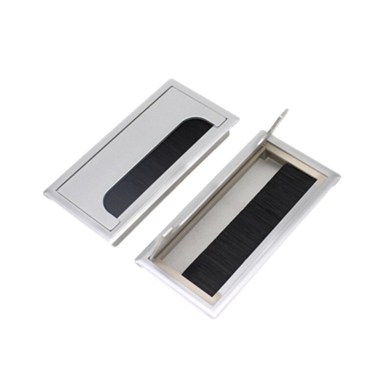 Rectangle Wire Cable Grommet Office Table Hole Cover Outlet Port with Black Brush Cable Organizer Desk Cable Cover: Silver / 80x80mm