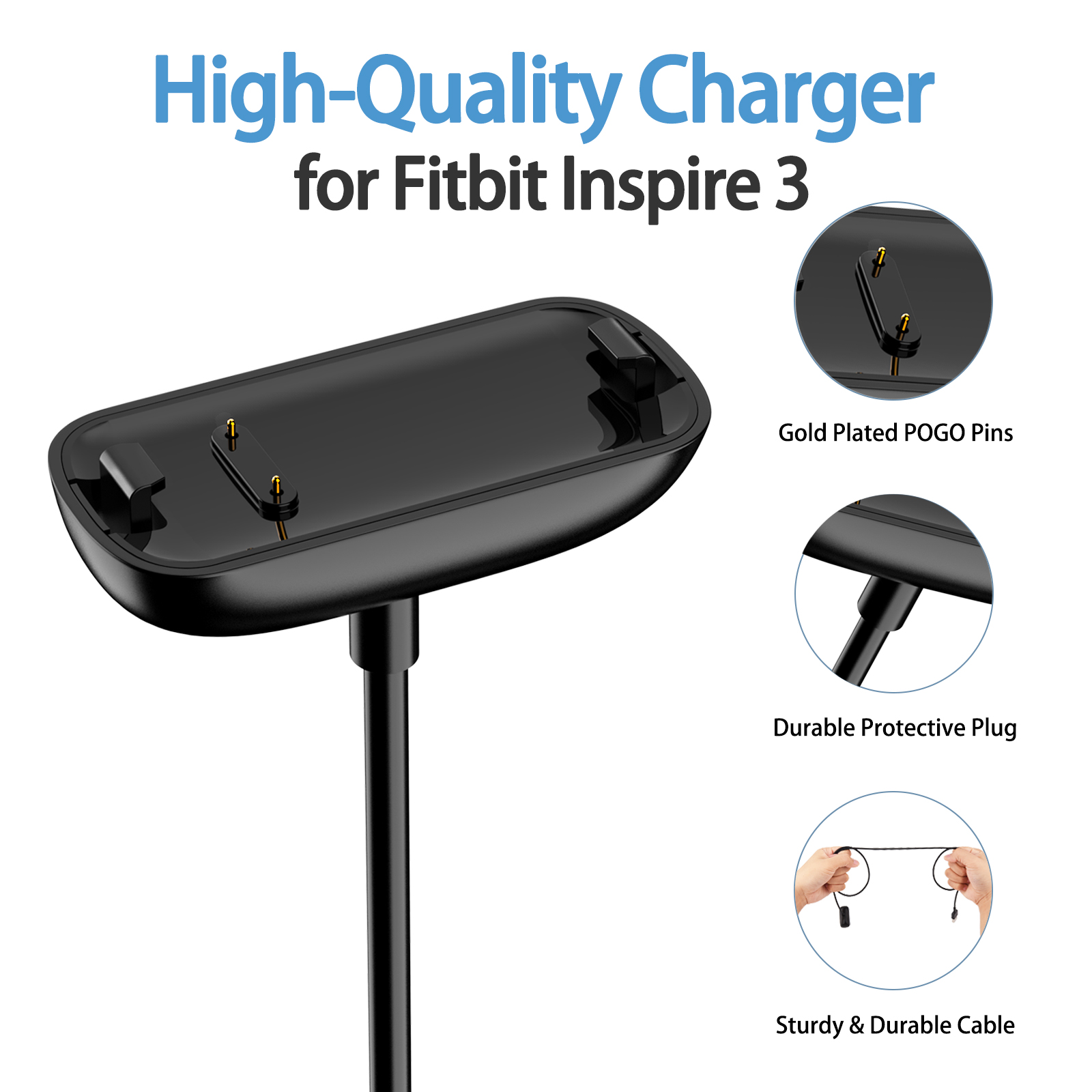 Cargador USB para Fitbit Inspire 3 Fitness Tracker cargador de repuesto base para Fitbit Inspire 3 Cable de carga Clip