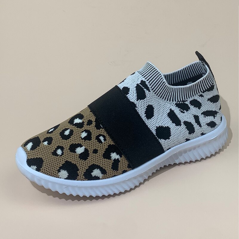 Vulkaniserede sko kvinder flade sko slip on loafers åndbar kvinde leopard mix farvet efterår kvindelige fritidssko plus str.: Leopard / 7.5