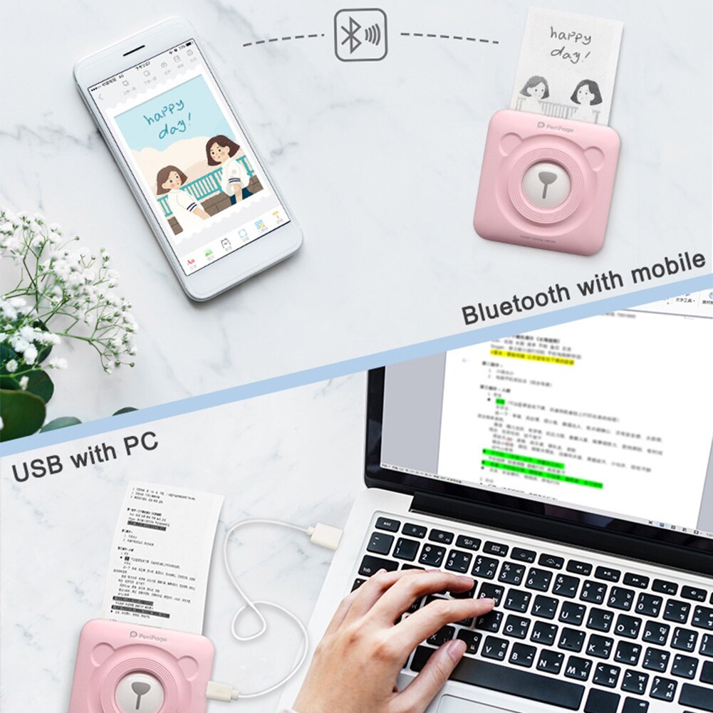 Mini Portable Pocket Thermal Photo Printer 203 Dpi Mobile Bluetooth Wireless Thermal Printer Paper Sticker Label Printer for Ho