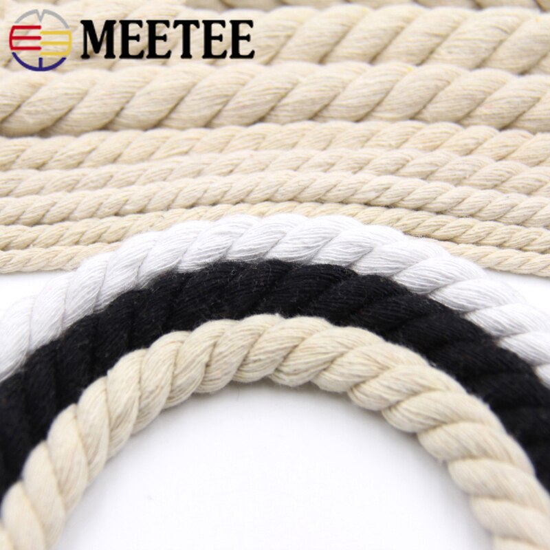 Meetee 5/10M 6Mm/8Mm/10Mm/12/15Mm 3 Aandelen twisted 100% Katoenen Koorden Rope Voor Bag Decor Diy Thuis Textiel Touw Accessoires KY338