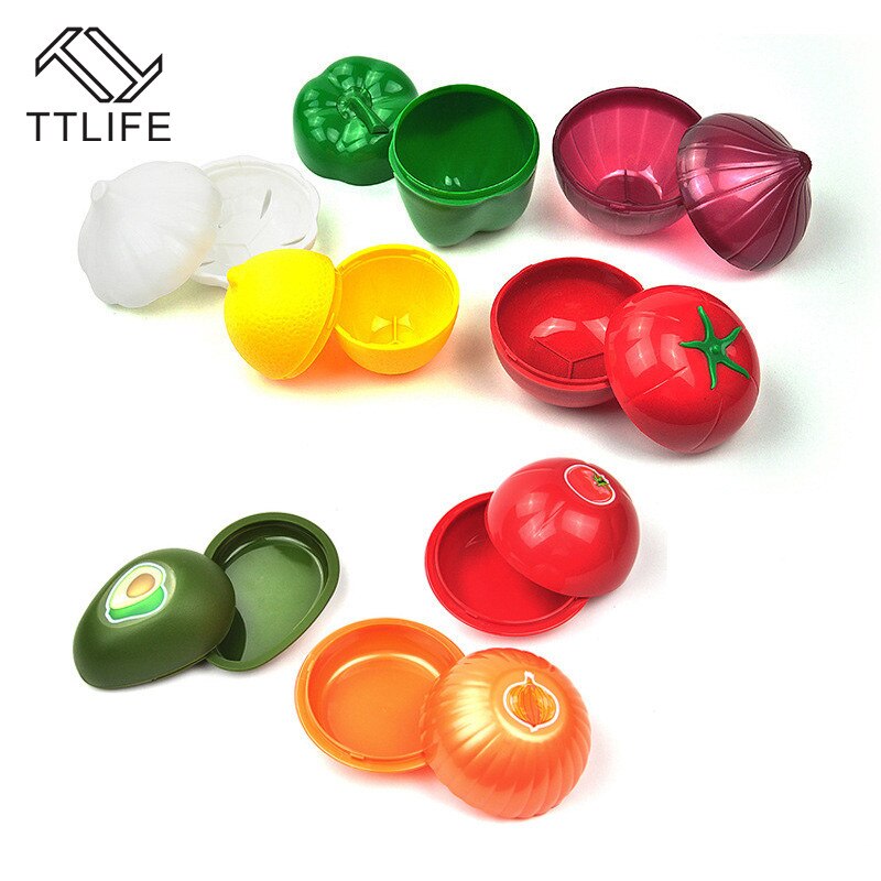 TTLIFE Cute Kitchen Food crusper vegetales contenedores de cereales ajo aguacate tomates limón pimiento verde cebolla fresca caja de almacenamiento