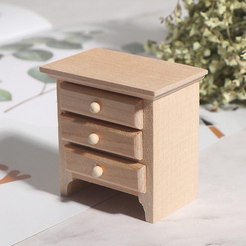 1/12 Dollhouse Miniatuur Houten Nachtkastje Model Meubels Accessoriesdiy Speelgoed Voor Baby